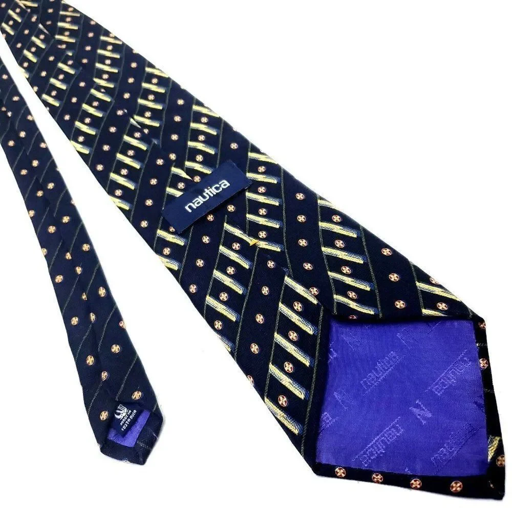 Nautica Black Silk Tie Woven Short Wide‎ Check Striped